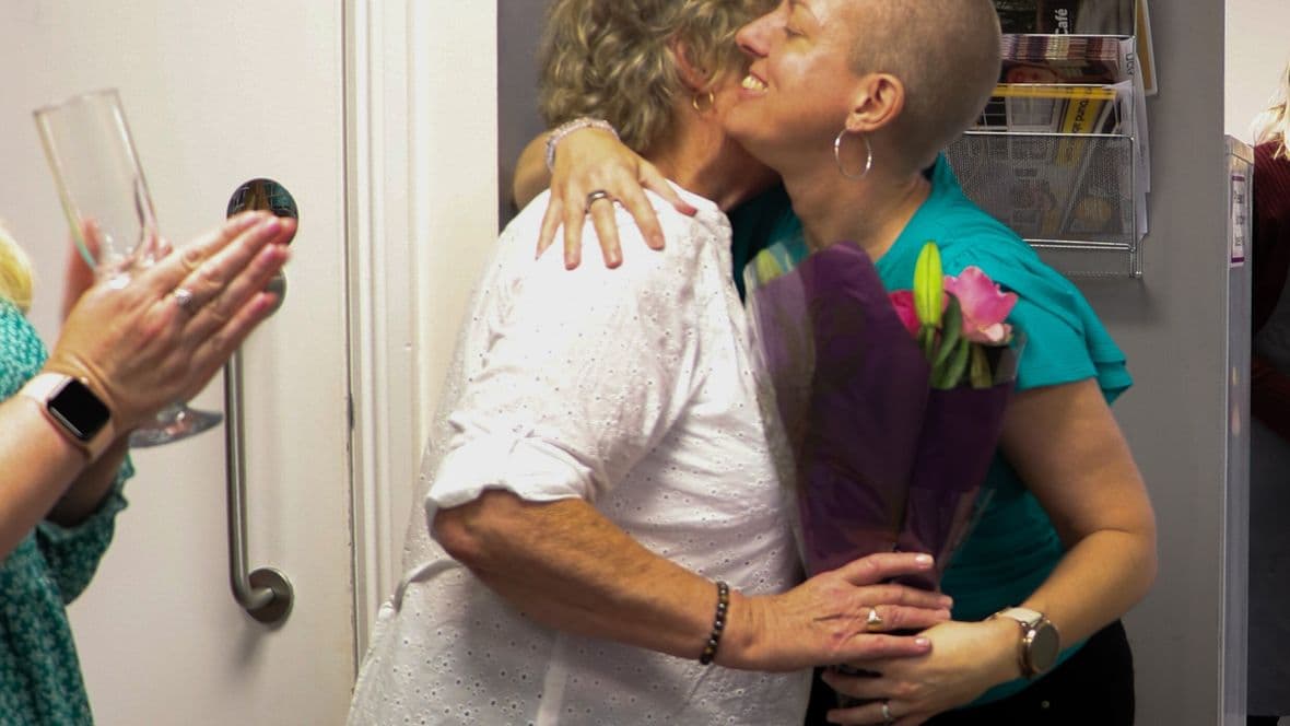 Cara given flowers (cropped)