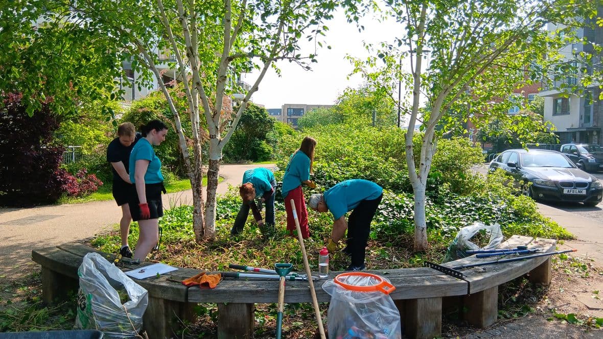 Landscape pic of Saints in the City Day working May 24